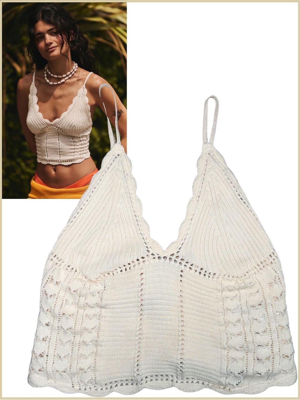 Med NWOT - Free Beach - Knit Crochet-like Cropped Tank Top - Cream - Picture 1 of 7